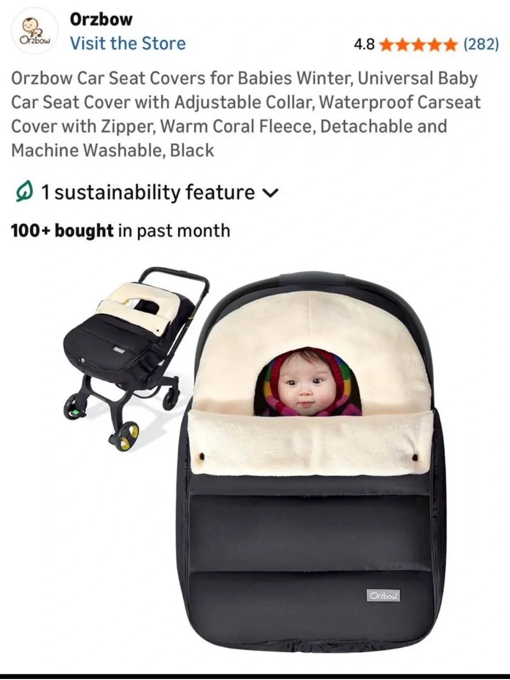 Black Baby Car Seat Cover with Cream Fleece Lining